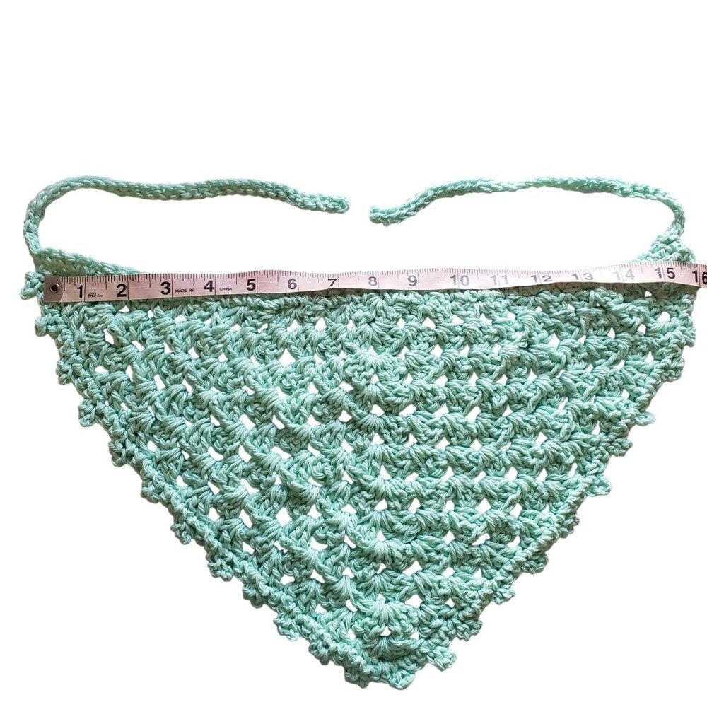 Handmade Crochet Hair Bandana Mint Green Boho Cottagecore Headscarf Summer - Picture 4 of 4